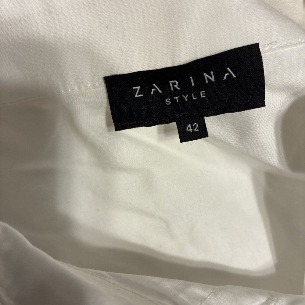 zarina style white long sleeve crop button down silver fringe 42 Medium - Picture 4 of 4
